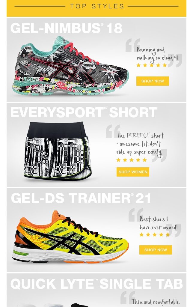 Email design created by ASICS