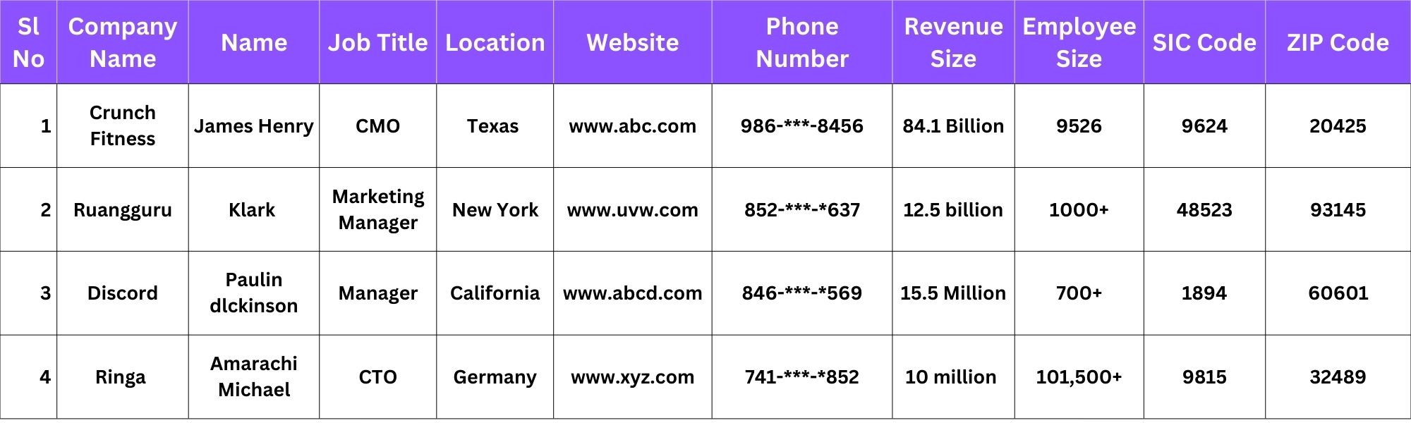 HubSpot Customers List Sample