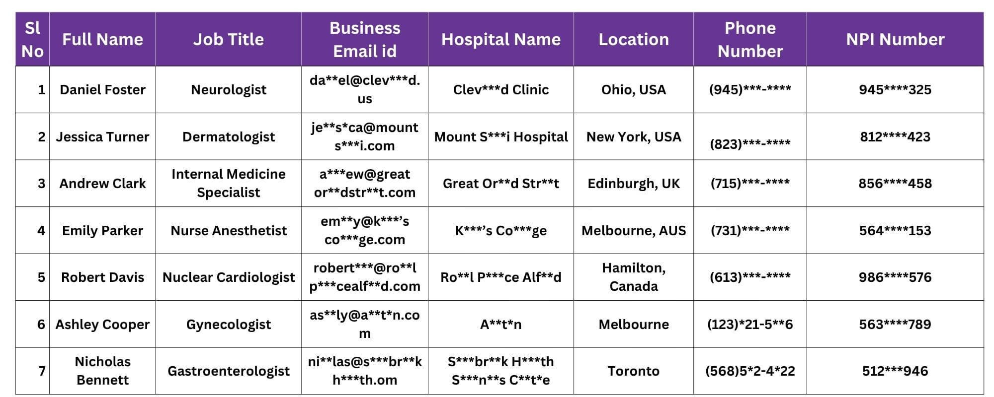 Sample of Custom Built Healthcare Email List